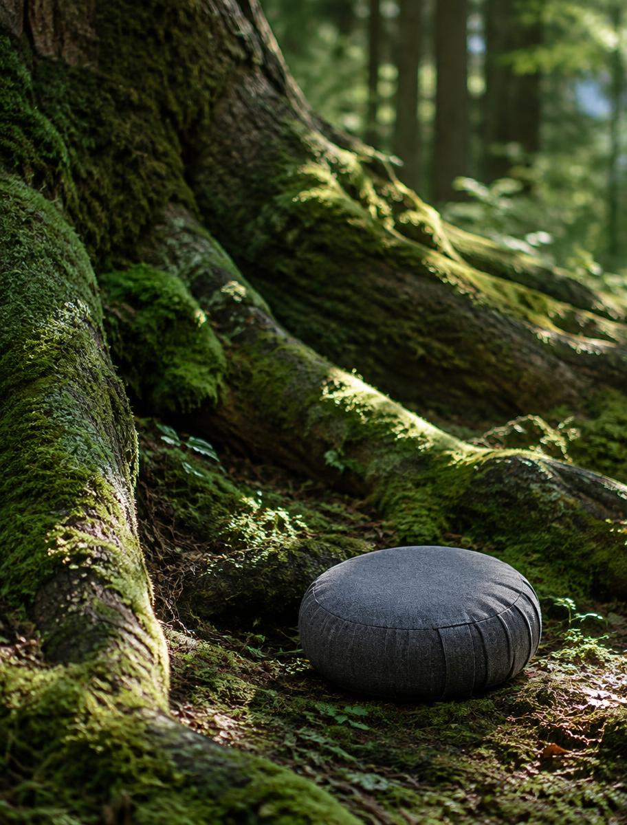 Sitzkissen zwischen moosbewachsenen Wurzeln im Wald